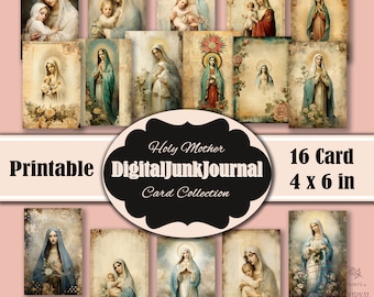 Holy Mother, Virgin de Guadalupe Junk Journal 16 Card, Junk Journal, Sepia, Fussy Cuts, Vintage, Cricut, Printable, Digital Download