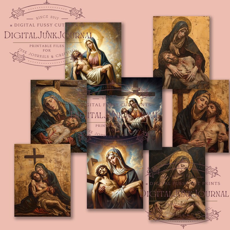 Holy Mother and Jesus Junk Journal 8 Sheets, Junk Journal, Sepia, Fussy Cuts, Vintage, Cricut, Printable, Digital Download zdjęcie 2