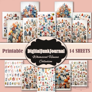 Whimsical Houses Junk Journal Sheets, Junk Journal, Fussy Cuts, Vintage, Cricut, Planner, Imprimível, Digital Download Junk Journal