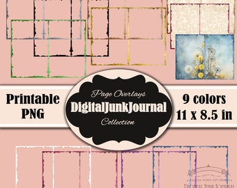 Afdrukbare sjabloon voor ongewenste dagboeken, pagina-overlays voor ongewenste dagboeken, basispaginaranden: 11 x 8,5 inch, png