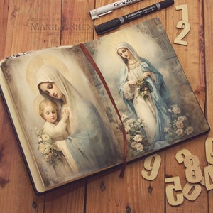Holy Mother, Virgin de Guadalupe Junk Journal 16 Sheets, Junk Journal, Sepia, Fussy Cuts, Vintage, Cricut, Printable, Digital Download zdjęcie 2