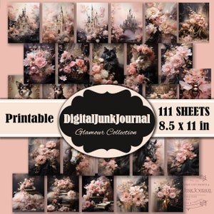 Glamour Journal, Gold Black and Pink Journal Junk, Ephemera Glamour 111 Sheets for Junk Journal Pages, Cricut, Printable, Digital Download