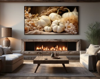 Frame TV Art | Pumpkins and Flower | White Pumpkin | Boho Tv Frame Art | Autumn TV Frame | Classic Art | Frame for TV | Digital Download