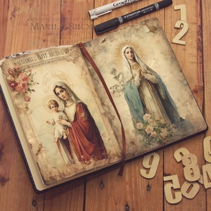 Holy Mother, Virgin de Guadalupe Junk Journal 16 Sheets, Junk Journal, Sepia, Fussy Cuts, Vintage, Cricut, Printable, Digital Download zdjęcie 9