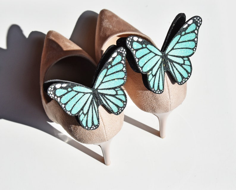 Mint ombre Butterfly shoe clips wedding glitter butterfly Etsy