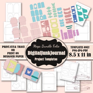 BIG Junk Journal Folio Templates Pochettes papillon Modèles d'étiquettes Modèle de carte Papillons Fournitures créatives PNG PDF Jpg