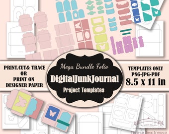 BIG Junk Journal Folio Templates Schmetterling Taschen Template Tags Kartenvorlage Schmetterlinge Bastelbedarf PNG PDF Jpg