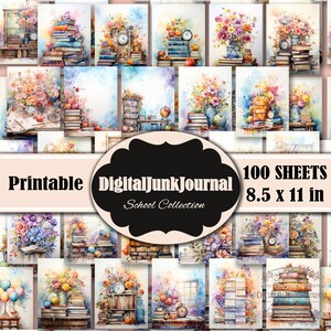 Paquete grande, Papel de diario basura escolar, Descarga digital, Técnica mixta, Patrón, Diario de memoria escolar, Kit de diario del maestro