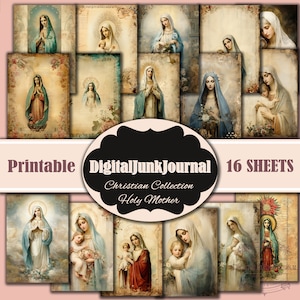 Holy Mother, Virgin de Guadalupe Junk Journal 16 Sheets, Junk Journal, Sepia, Fussy Cuts, Vintage, Cricut, Printable, Digital Download zdjęcie 1