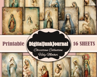 Holy Mother, Virgin de Guadalupe Junk Journal 16 Sheets, Junk Journal, Sepia, Fussy Cuts, Vintage, Cricut, Printable, Digital Download