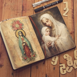 Holy Mother, Virgin de Guadalupe Junk Journal 16 Sheets, Junk Journal, Sepia, Fussy Cuts, Vintage, Cricut, Printable, Digital Download zdjęcie 4