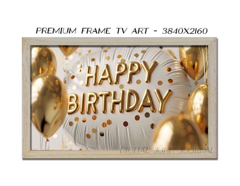 Samsung Frame Tv Art Happy Birthday Frame TV 4K Art, Digital Download, Gold Birthday Balloons and Glitter, Birthday Party Decor Confetti image 2