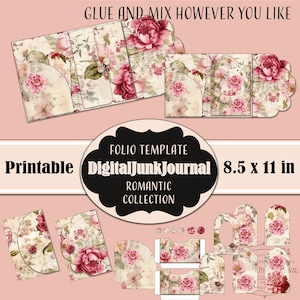 Romantic Flower Junk Journal Scripture Folio Folding Folio Floral Ephemera Craft Kit  Printable Handmade Gift Lady England Junk Journal DIY
