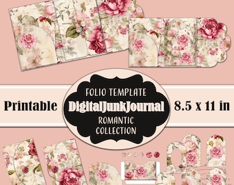 Romantic Flower Junk Journal Scripture Folio Folding Folio Floral Ephemera Craft Kit  Printable Handmade Gift Lady England Junk Journal DIY