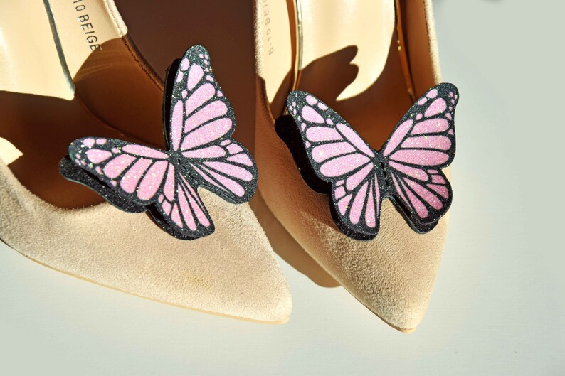 Rose Gold Butterfly shoe clips wedding real glitter shoe Etsy