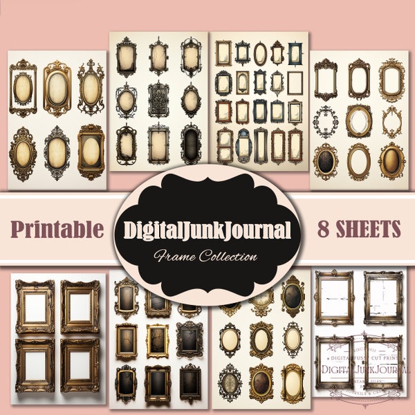 Vintage Frames Sheet 8 JPG, Journal Cards Junk Journal Kit, Shabby, Printable Pages, Digital Download, Frame bundle, fussy cuts ephemera