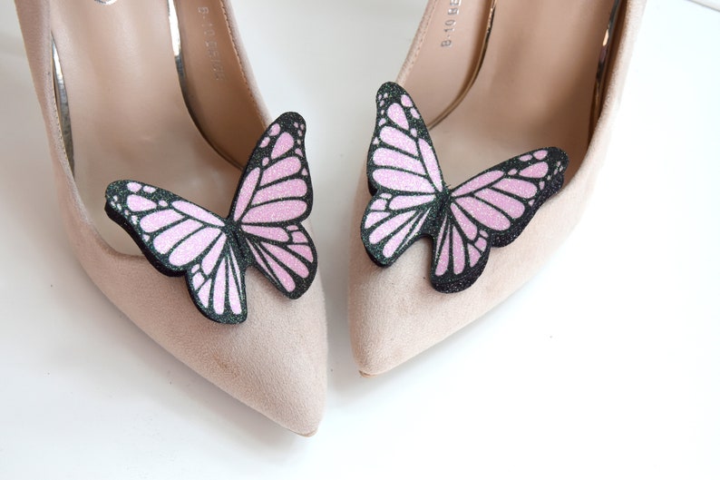 Rose Gold Butterfly shoe clips wedding real glitter shoe Etsy