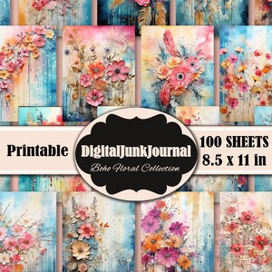 鮮やかな花、デジタル、ダウンロード、印刷可能、ジャンクジャーナル用品、エフェメラ、コラージュ、スクラップブック、ミックスメディア、ヴィンテージ、花柄、パック、アート