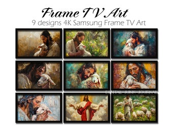 Jésus et l'agneau Pâques Samsung cadre TV Art, 9 x art Pâques cadre TV, économiseur d'écran TV Pâques, printemps cadre TV, art floral chrétien TV