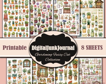 Gardening Junk Journal, Sépia, Floral, Coupes difficiles, vintage, Roses, Cricut, Planificateur, Autocollants, Imprimable, Téléchargement numérique Mega Bundle Kit