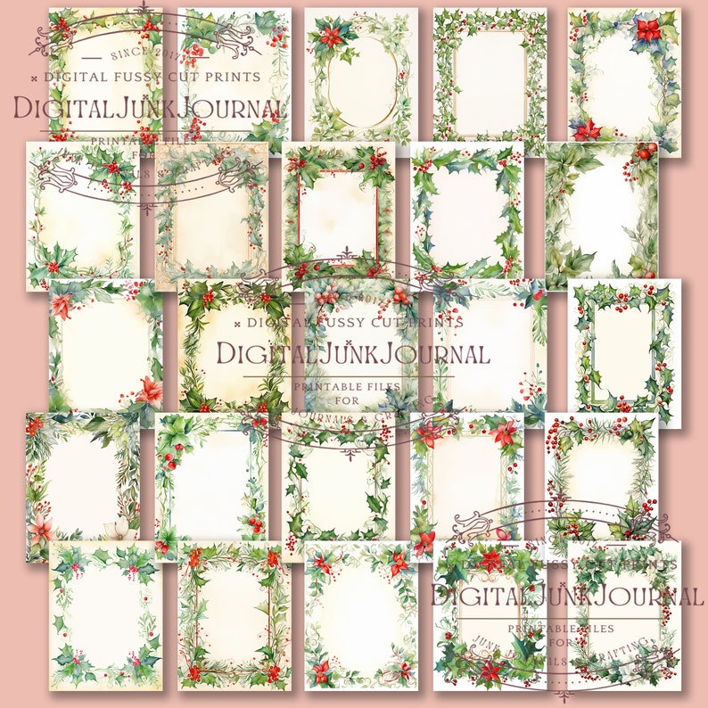 Big Bundle, Christmas Frame Junk Journal Paper, Digital Download, Mixed Media, Pattern, Christmas Memory Journal, Christmas Journal Kit image 2