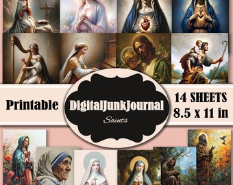 Christian Saints Junk Journal 14 Sheets, Junk Journal, Sepia, Fussy Cuts, Vintage, Printable, Digital Download