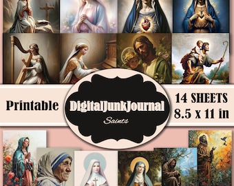 Christian Saints Junk Journal 14 Sheets, Junk Journal, Sepia, Fussy Cuts, Vintage, Printable, Digital Download