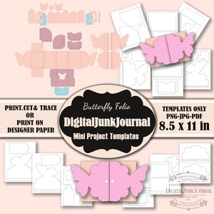 Modèles de pochettes pour carnets papillon, pochettes pour carnets de notes, modèles d'étiquettes papillons Fournitures créatives PNG PDF JPG
