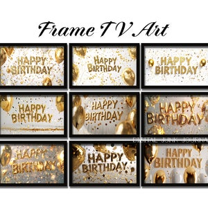 Samsung Frame Tv Art Happy Birthday Frame TV 4K Art, Digital Download, Gold Birthday Balloons and Glitter, Birthday Party Decor Confetti zdjęcie 8