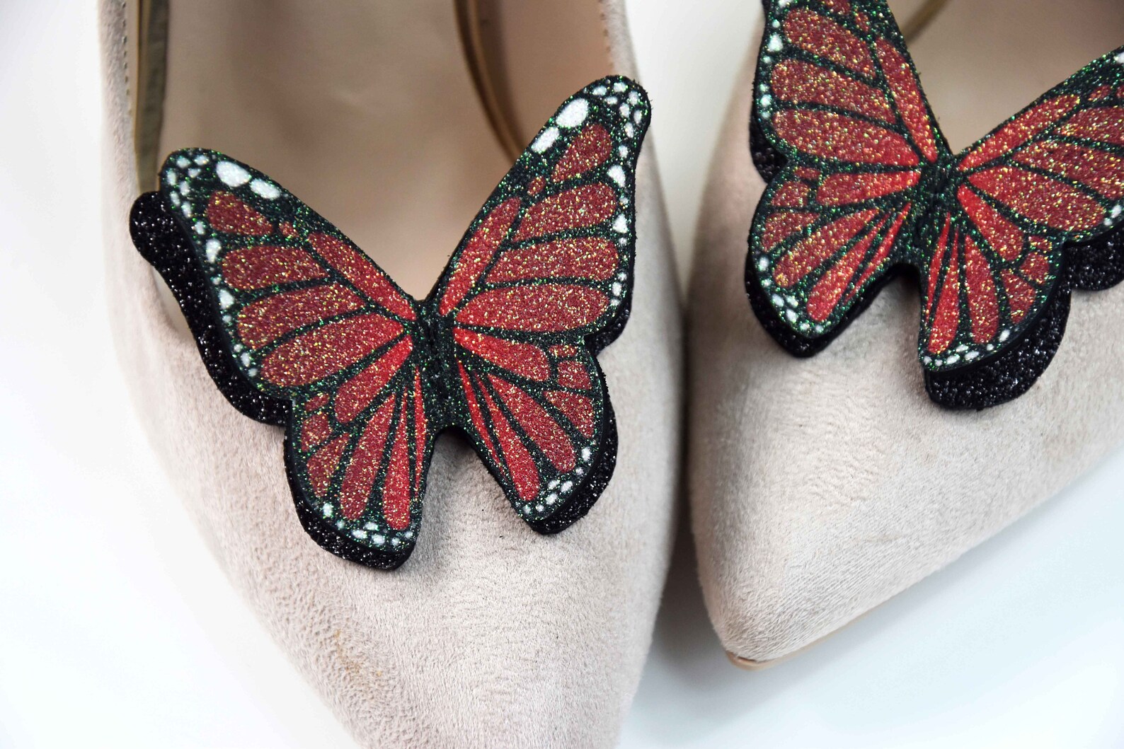 Red monarch Butterfly shoe clips wedding real glitter shoe Etsy