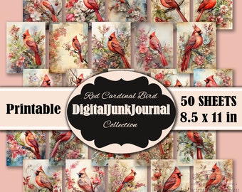 Big Bundle Red Cardinal Bird, Christmas Junk Journal Paper, Digital Download, Pattern, Christmas Memory Journal, Christmas Journal Kit