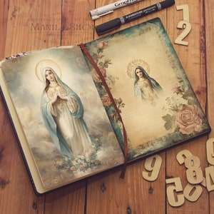 Holy Mother, Virgin de Guadalupe Junk Journal 16 Sheets, Junk Journal, Sepia, Fussy Cuts, Vintage, Cricut, Printable, Digital Download zdjęcie 7