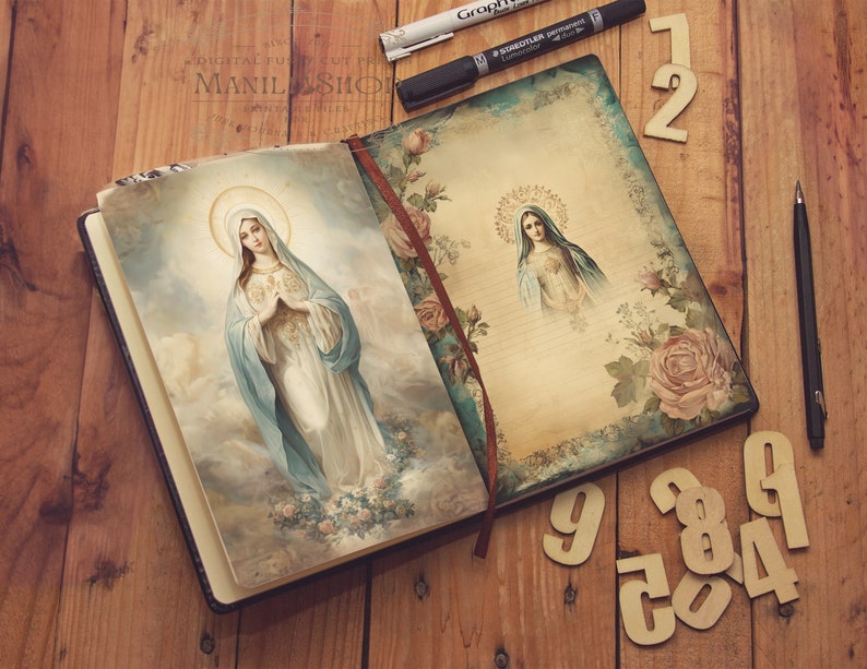 Holy Mother, Virgin de Guadalupe Junk Journal 16 Sheets, Junk Journal, Sepia, Fussy Cuts, Vintage, Cricut, Printable, Digital Download zdjęcie 7