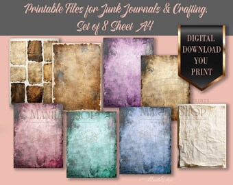 Vintage Paper Sheet 8 JPG Page, Journal Cards Junk Journal Kit, Shabby, Daisy and Rose flower, Summer,Printable Pages,Digital Download