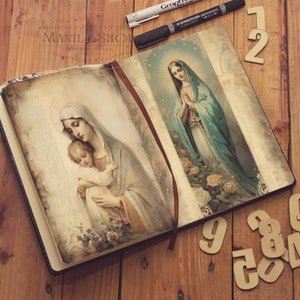 Holy Mother, Virgin de Guadalupe Junk Journal 16 Sheets, Junk Journal, Sepia, Fussy Cuts, Vintage, Cricut, Printable, Digital Download zdjęcie 6