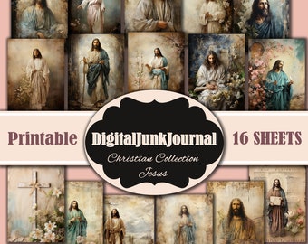 Jesus Glaube mittelalterliche christliche Junk Journal 16 Blatt, Junk Journal, Sepia, Fussy Cuts, Vintage, Cricut, printable, digitaler Download