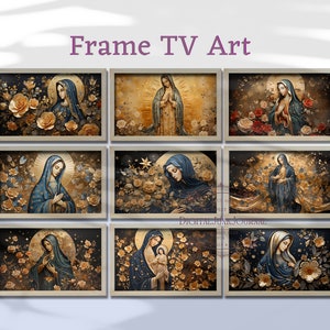 Samsung Frame TV Holy Mother in flowers, Christian tv art,Virgin de Guadalupe Frame TV art, Christian painting art download, Virgin Mary Art