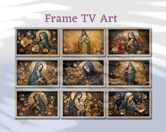 Samsung Frame TV Holy Mother in flowers, Christian tv art,Virgin de Guadalupe Frame TV art, Christian painting art download, Virgin Mary Art