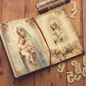 Holy Mother, Virgin de Guadalupe Junk Journal 16 Sheets, Junk Journal, Sepia, Fussy Cuts, Vintage, Cricut, Printable, Digital Download zdjęcie 8