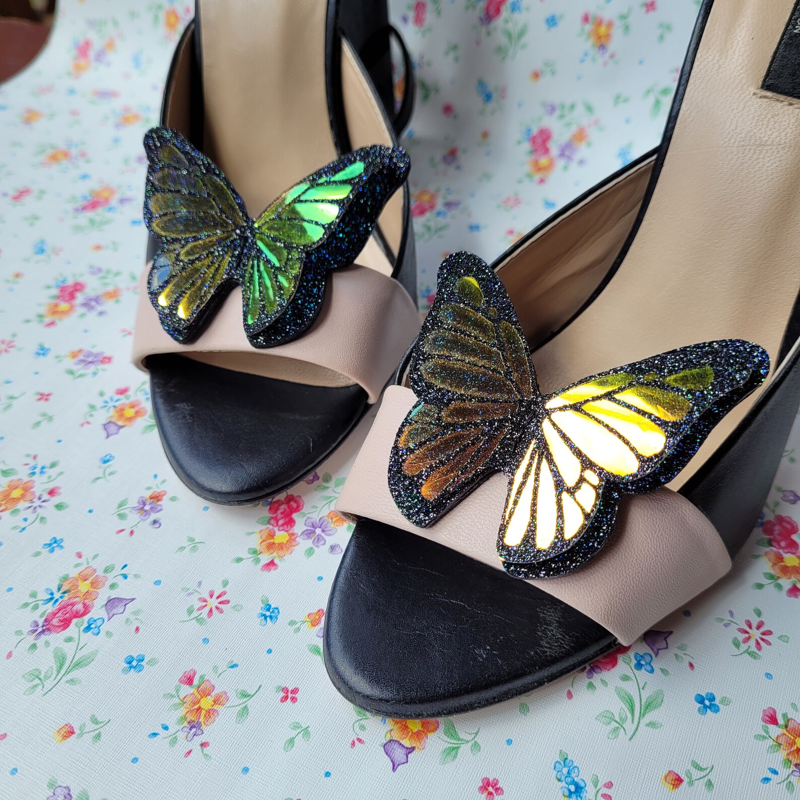 Black butterfly shoe clips glitter shoe accessories Etsy