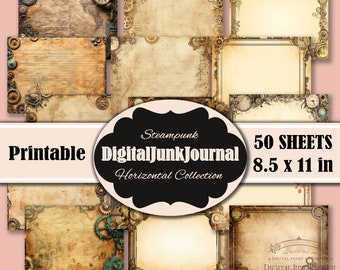 Steampunk Junk Journal Sheets, Digital Industrial Paper, Vintage Printable, Digi Collage Sheet, Mechanical Scrapbook Kit, Vintage Ephemera