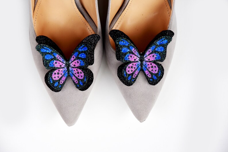 Butterfly Glitter Purple Shoe Clips Wedding Shoe Accessories Etsy