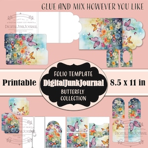 Butterfly Flower Junk Journal Scripture Folio Folding Folio Floral Ephemera Craft Kit  Printable Handmade Gift Lady England Junk Journal DIY