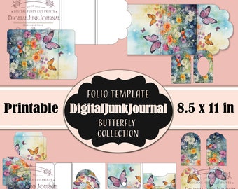 Butterfly Flower Junk Journal Scripture Folio Folding Folio Floral Ephemera Craft Kit  Printable Handmade Gift Lady England Junk Journal DIY