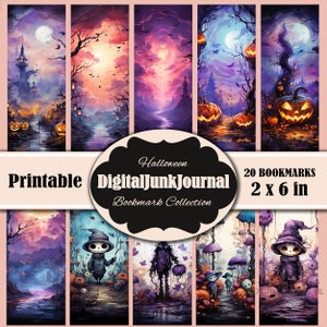 Cute Halloween Printable Bookmarks, Digital Download JPG Bookmark Set, PNG bookmark sublimation, Whimsical bookmark set, Fussy Cuts