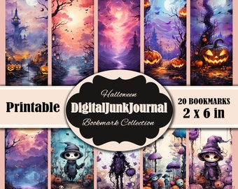 Cute Halloween Printable Bookmarks, Digital Download JPG Bookmark Set, PNG bookmark sublimation, Whimsical bookmark set, Fussy Cuts