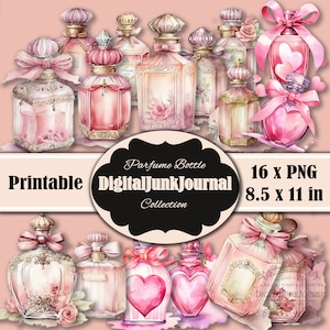 Perfume Bottles Clipart, Victorian Perfume PNG, Sublimation Designs, Junk Journal, Sepia, Fussy Cuts, Vintage, Printable, Digital Download zdjęcie 1