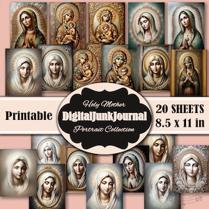 Sainte Mère, Dame de Guadalupe, vintage Feuilles d'icônes imprimables Junk Journal
