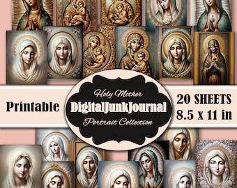 Heilige Mutter, Lady de Guadalupe, Vintage Printable Icon Blätter Junk Journal