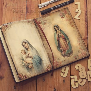 Holy Mother, Virgin de Guadalupe Junk Journal 16 Sheets, Junk Journal, Sepia, Fussy Cuts, Vintage, Cricut, Printable, Digital Download zdjęcie 5